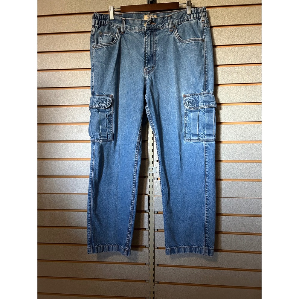Duke Haband Classic Jeans Mens 36 Medium Wash Blue Cargo Denim Elastic Waist